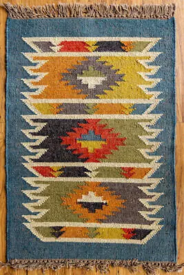 Rectangle Handmade Rug Vintage Wool Jute Kilim Living Room Dinning Rug Carpet • £163.14