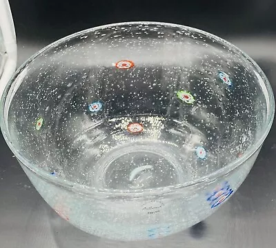 Beautiful Wetland Millefiori Hand Blown Clear Glass Art Serving Bowl 5  X 9.5 “ • $19.95