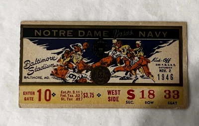$32.50 • Buy 1946 Notre Dame Vs Navy Game Ticket Nov 2, 1946 Baltimore Stadium