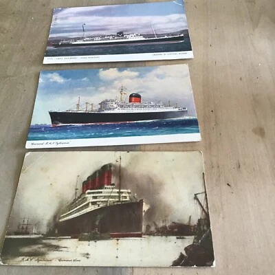 £3.99 • Buy 3 Nautical Vintage Postcards  Cunard HMS Aquitania, Sylvania, Lady Kilarney