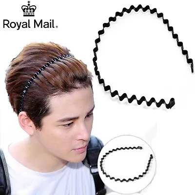 Hair Band Sports Wave  Metal Black Hairband Headband Aliceband Men's Women • £2.59