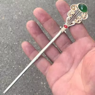 Miao Silver Hairpin Hairpin Ethnic Style Tibetan Silver Inlaid Gemstone  • $17.59