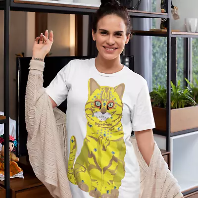 £48.44 • Buy 65 MCMLXV Women's ABBA Inspired Yellow Bejeweled Disco Cat Print T-Shirt Dress