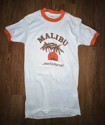 Rare 80s M Vintage Malibu Rum Ringer Tee T Shirt Screen Stars Alcohol Beer Promo • $60