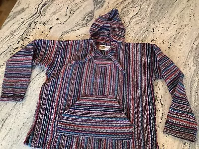 Earth Ragz Baja Hoodie Mens Rainbow Drug Rug Pullover Sweatshirt Hipster XL • $18