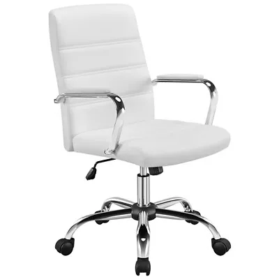 Home Office Chair Leather Computer Desk Chair With Arms For Study Or Work White • £55.99