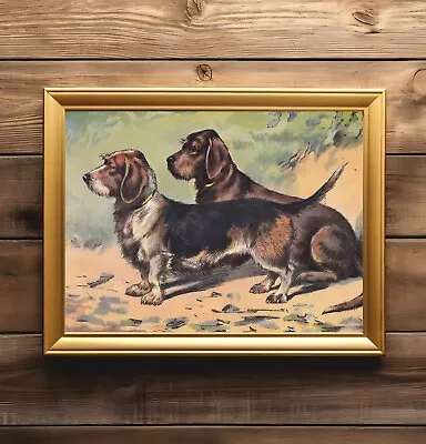 Vintage Dachshund Dog Oil Painting Art Print Cabin Den Decor • $9.95