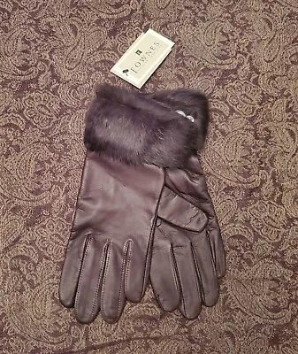 NWT Women's Brown Fownes Soft Leather And Rabbit Fur Cuff Gloves - Size 7.5 • $39.99