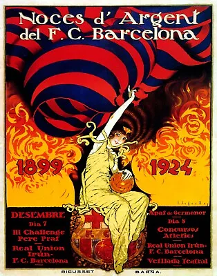 Poster Anniversary F.c. Barcelona Soccer 1924 Spain Futbol Vintage Repro Free Sh • $19.95