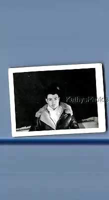 Found Vintage Photo D_6600 Man In Flight Jacket And Hat Posed • $6.98