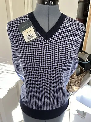 Peter Scott Scotland Mens Purple/Navy 100% Lambs Wool V-Neck Sweater Vest Sz 42 • $59