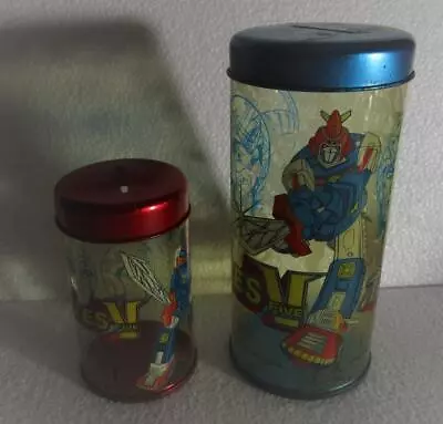 SET OF  2 Vinta  VOLTES V VOLTES 5 COIN Canister 5 3/4  & 3 7/8  Tall TOEI Japan • $29.99