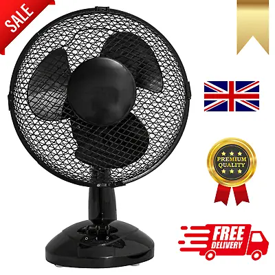 1x Black 16  Desk Table Fan Oscillating Portable 3 Speed Tilting Home Cooling • £22.49