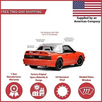 1983-90 Ford Mustang Convertible Soft Top W/ DOT Approved Glass Window White • $314.10
