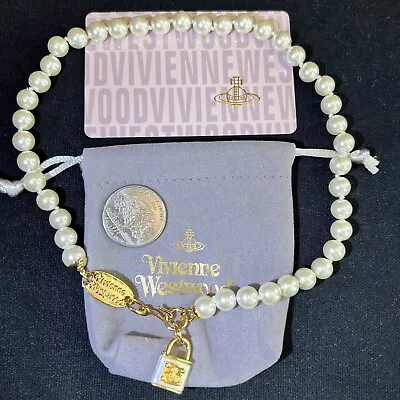 Vivienne Westwood Nana White Padlock Pearl Chocker Necklace Gold Tone~A2 • $87