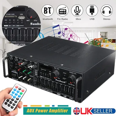 Digital Power Amplifier Bluetooth Stereo HiFi Audio USB SD FM Car Home Remote • £37.81