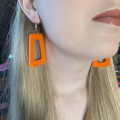 60s 70s 80s Orange  GEOMETRIC Dangle Drop Earrings  Club Festival Retro COSPLAY • £3.50
