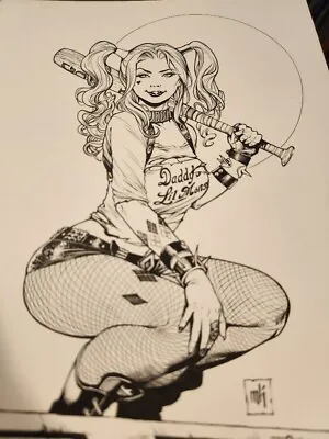 Original Sketch Art By Mike Krome HARLEY QUINN B/W 9 X 12 • $617.60