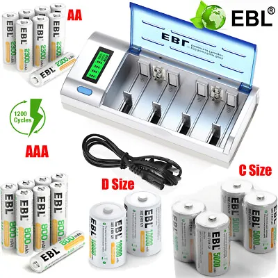 Lot AA AAA C D Cell NI-MH Rechargeable Batteries 1.2V 5000/10000mAh Or Charger • $13.99