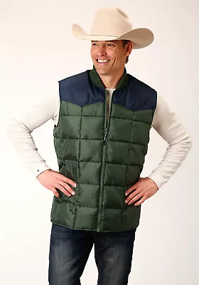 Roper Mens Western Quilted Green 100% Polyester Softshell Vest • $64.99