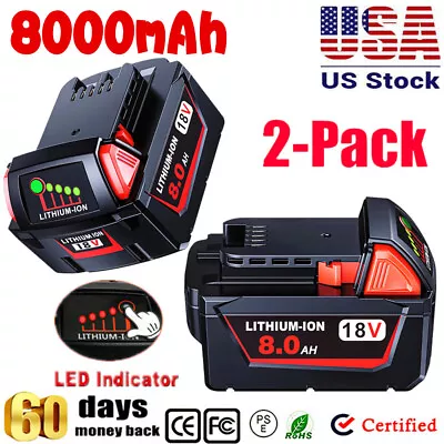 2-PACK Battery For Milwaukee M18 Fuel 48-11-1860 XC 8.0Ah M18 48-11-1890 USA • $46.89