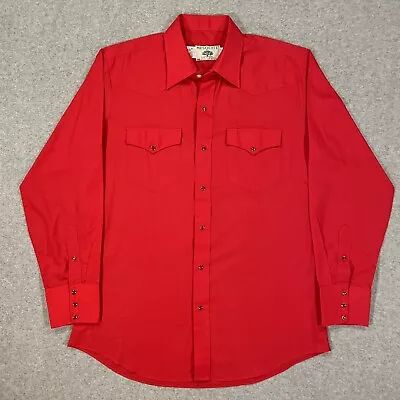 Vintage Mesquite Pearl Snap Western Shirt Mens Sz 16-34 Large Red Made In USA • $19.95