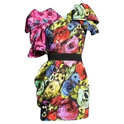 Lanvin H&m Rare Rainbow Floral Rose Party Mini Dress Uk 12 Eu 38 Us 8 Medium New • $224.01