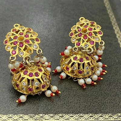 Antique Vintage Art Nouveau 14k Gold Plated Mughal Paste Wedding Earrings 19.7g • $112.50