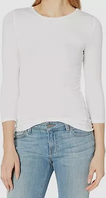 $135 Majestic Paris Women's White Three Quarter Sleeve Crew Neck Top Size 3 • $43.58