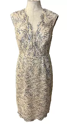 Nicole Miller Lace Sheath Dress 6 Cream Gold Gray Cotton Party Cruise Wedding • $49.99