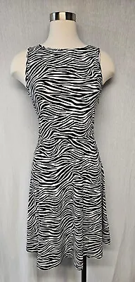 Michael Kors Black White Zebra Print Sleeveless Fit Flare Open Knot Back Dress S • $59.40