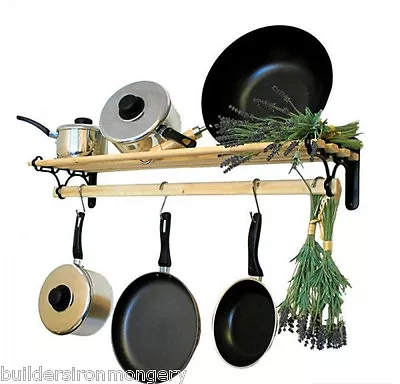 Traditional Country Kitchen Shelf Pot Pan Rack Holder Hanger With Cast Iron Ends • £24.95