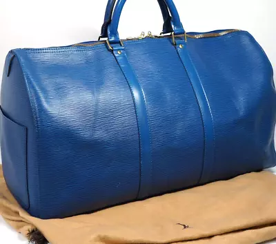 LOUIS VUITTON M42965 Epi Keepall 50 Boston Bag Leather Blue Ex++ 240329T • $398.04