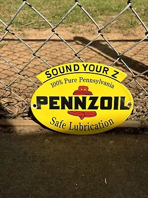 Vintage Porcelain Pennzoil Safe Lubrication Gas And Oil Sign • $23.50