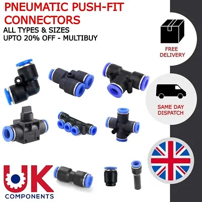 £7.50 • Buy Pneumatic Push In Fittings Air Water Hose - Reducer, Tee, Y, Elbow, Cross