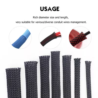 Braided Wire Loom Mesh Automotive Cable Sleeve PET Expandable Braid Sleeving LOT • $14.24