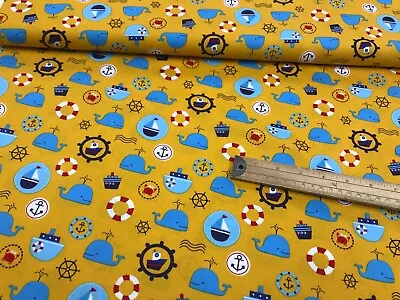 Nautical Ships Anchor Printed 100% Organic Cotton Kids Nursery 150CM WIDE Fabric • £5.95