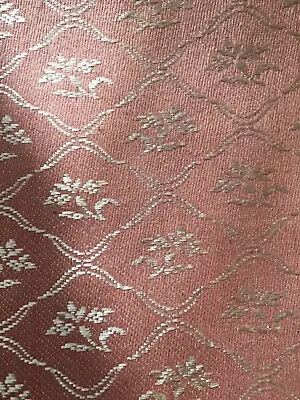 Vintage French Cartouche Linen Cotton Damask Ticking Fabric #2~ Coral Shell Pink • $32