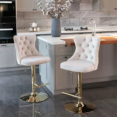 Set Of 2 Velvet Swivel Bar Stool Counter Height Adjustable Kitchen Dining Chair • $193.99