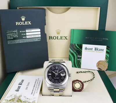 ROLEX - 41mm Stainless Steel DateJust II Black Roman W/ CARD 116300 - SANT BLANC • $8950