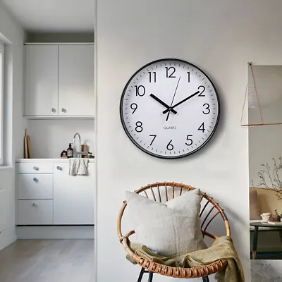 Round Wall Clock Silent Home Kitchen Bedroom Office Indoor Quartz Modern Decor • £7.95