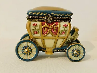 Vintage Hand-painted Cinderella Blue Gold Carriage Trinket Box • $24.95