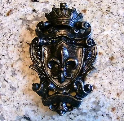 Shield Wall Plaque French Fleur De Lis Decor Crown Medieval Shield Old World • $37.95