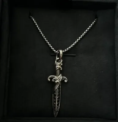 David Yurman .925 Sterling Silver Waves Dagger Black Diamond Pendant Amulet 24  • $499.99