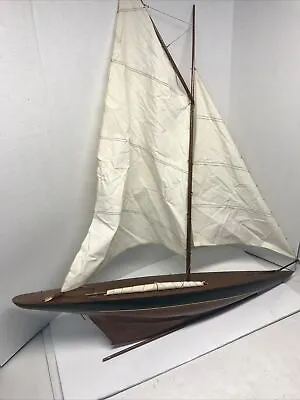 $349 • Buy LARGE Vintage Hollow Wood Boat Pond Yacht Display Ship Sailboat Model- 36 X41”