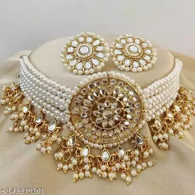 Indian Bollywood Gold Plated Kundan Choker Bridal Necklace Earrings Jewelry Set • $32.70