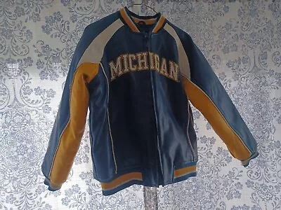 University Of Michigan Mighty Mac Leather Insulated Jacket Youth Medium • $35