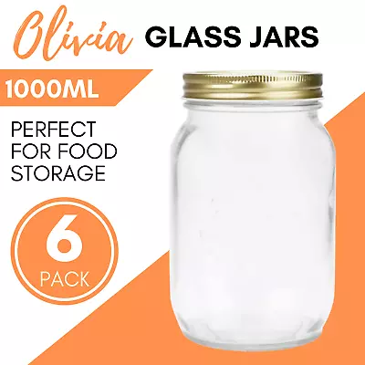 6 X LARGE GLASS JARS 1000mL | Preserving Food Storage Jar Canister Container • $44.95