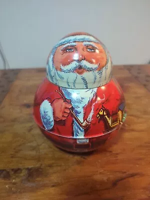 VTG Bristol Ware Santa Christmas Metal Tin 7” Roly Poly Round USA 1980 Holiday • $19.97