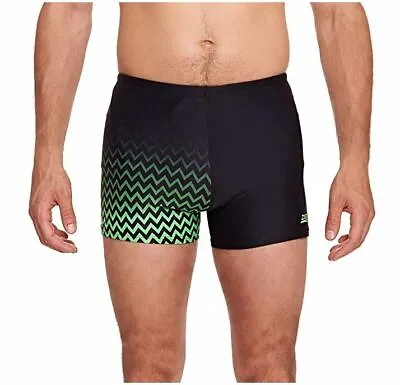 Zoggs Mens Chevron Hip Racer Swim Shorts / Swimming Trunks - Black / Green 30   • £9.95